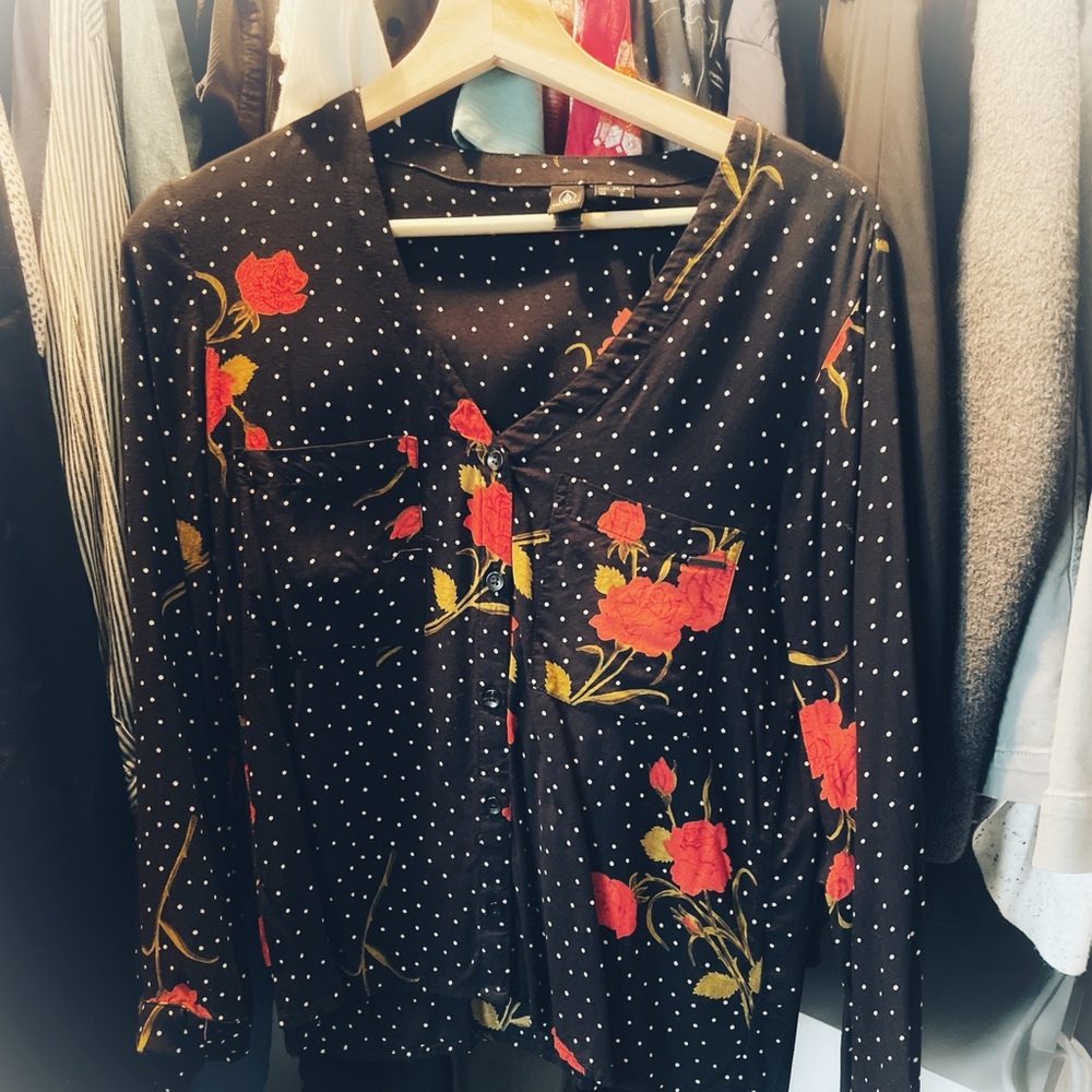 Black Floral Polka Dot Blouse- Volcom